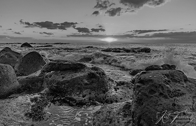 Coucher de soleil à la plage rocheuse d'Albion, Maurice