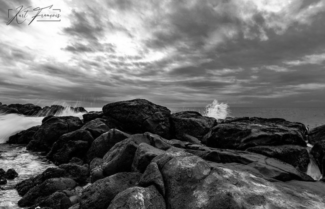 Shot of imposing rocks on the rocky beach of Albion Mauritius