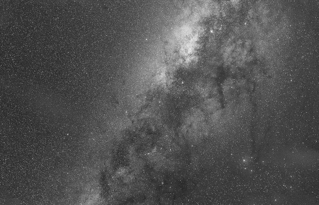 Panorama view of Milky Way at La Prairie Mauritius with dark tree