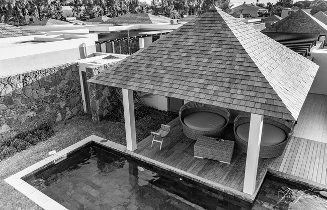 PDS villa Mauritius HDR photographie de la piscine et du kiosque depuis le haut